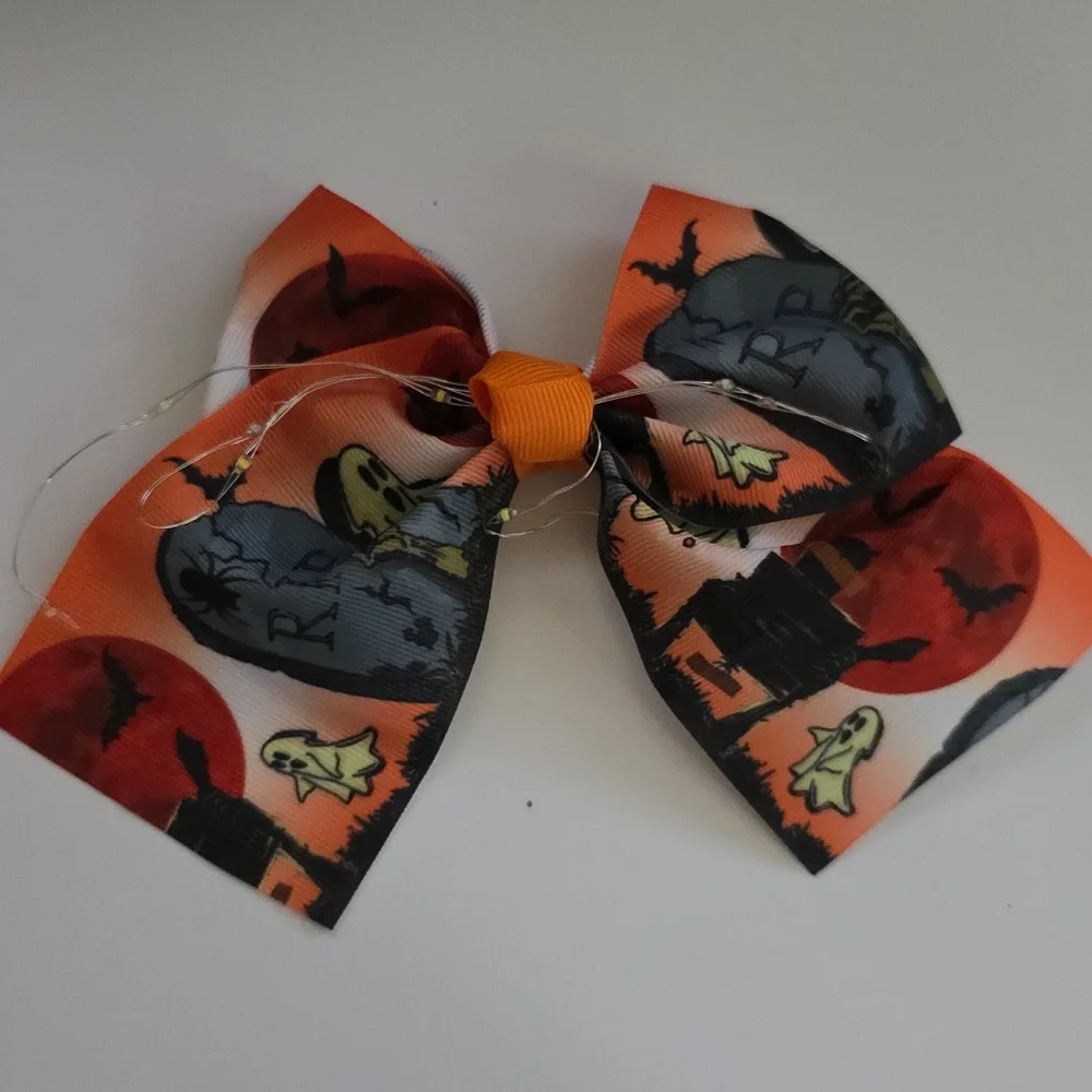Handmade Halloween Ghost Light Up Hair Clip Bow, #2